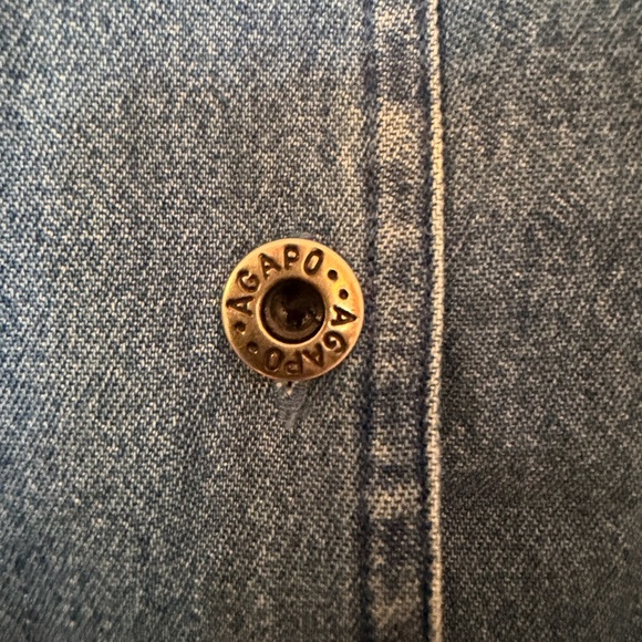 Denim Button-Up Shirt with Red White and Blue Embroidery - Picture 3 of 5